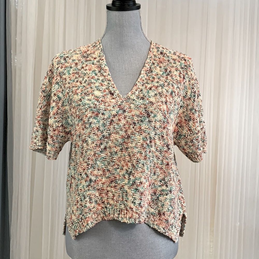 LOU & GREY Vneck dolman sleeves Multicolor knit hi-lo knit top OVERSIZED XS